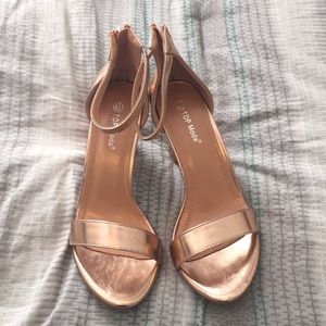 Rose gold chunky heeled sandals